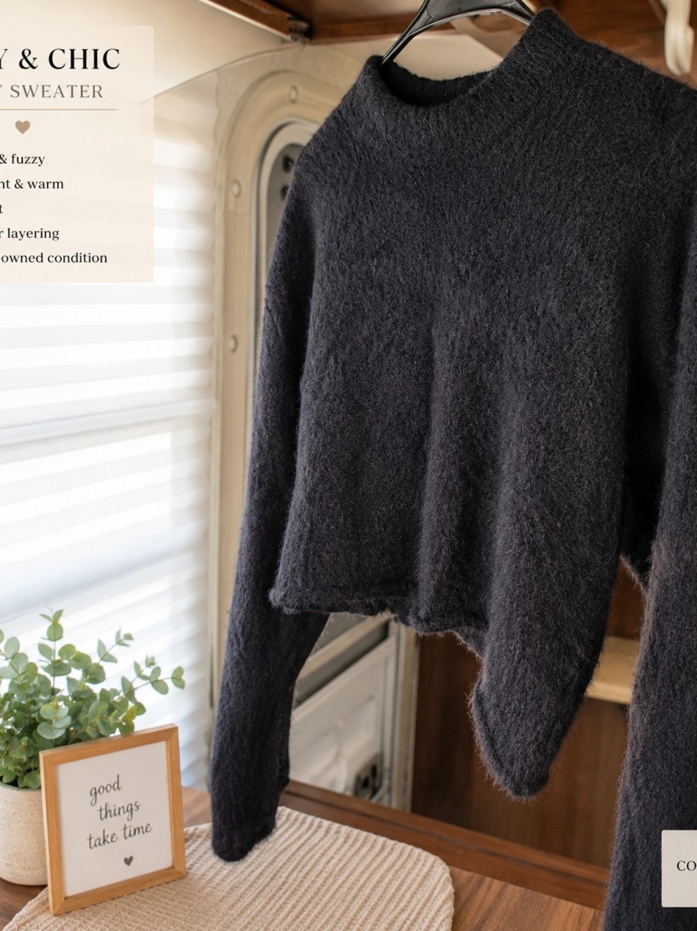 H&M Black Fuzzy Crewneck Sweater